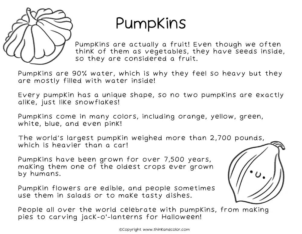 Pumpkin Fun Facts Coloring Page